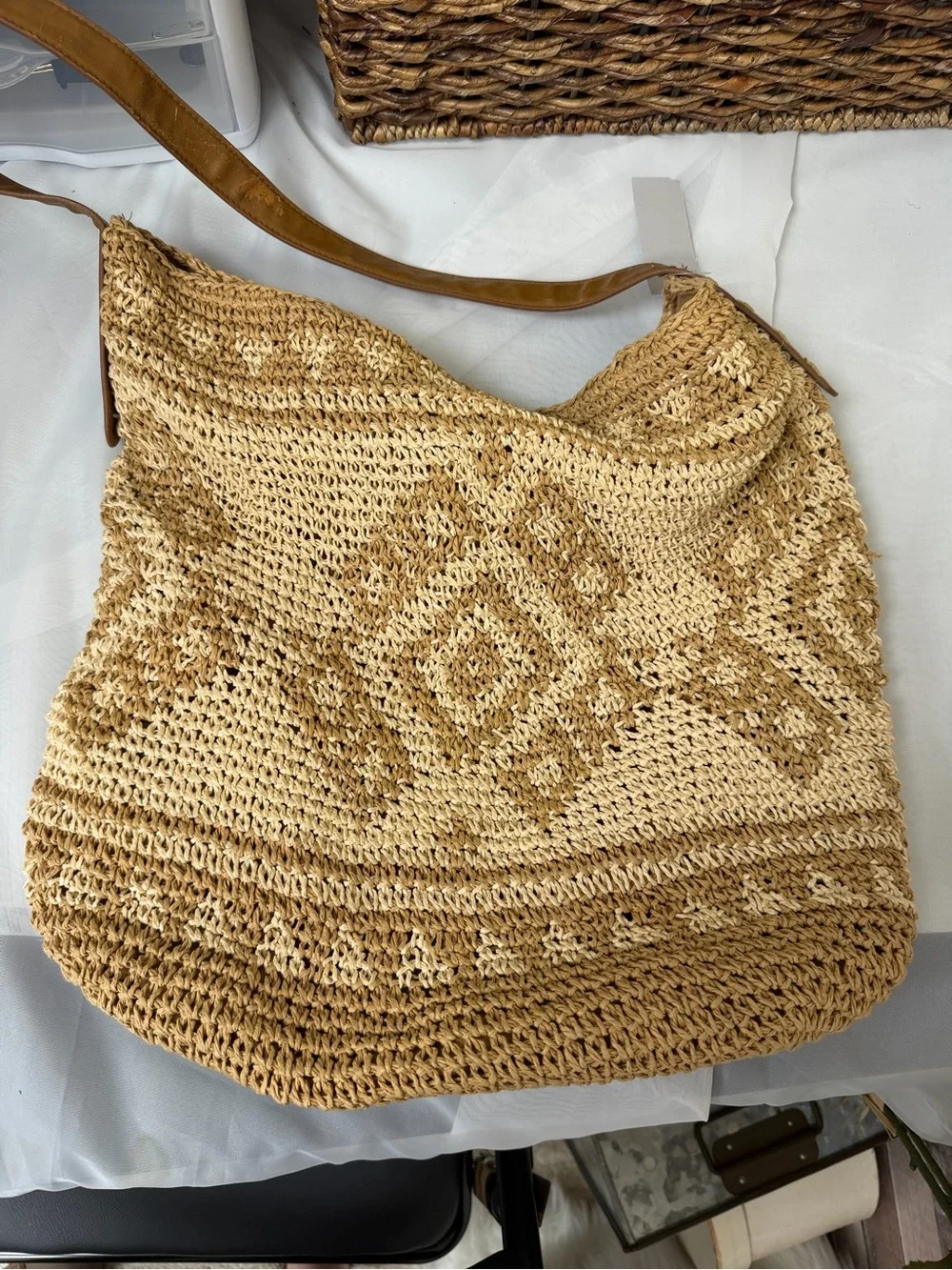 Sonoma Natural Straw Crochet Tote Bag